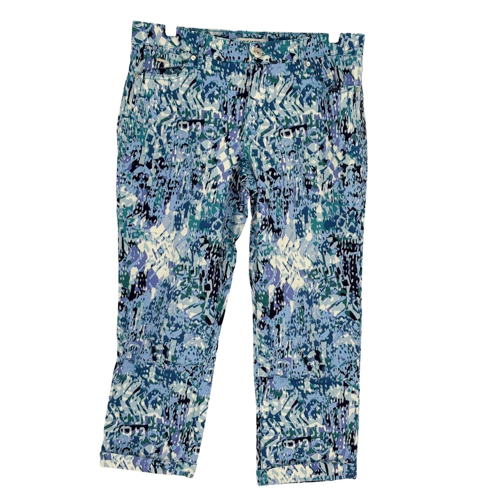Nine West Chrystie Capri Pants Blue Green Abstract Print Size 8